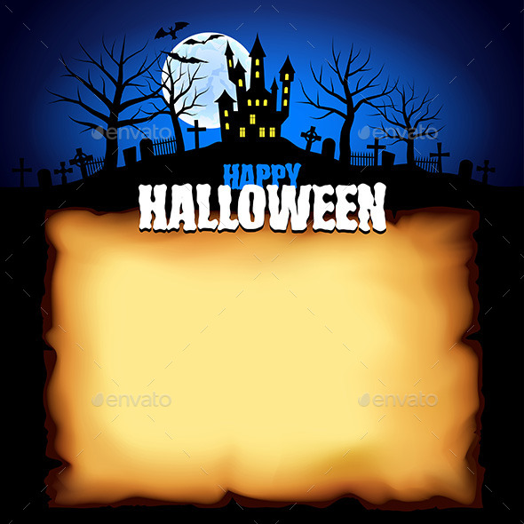 Spooky Castle Behind Sheet of Paper - Halloween Seasons/Holidays