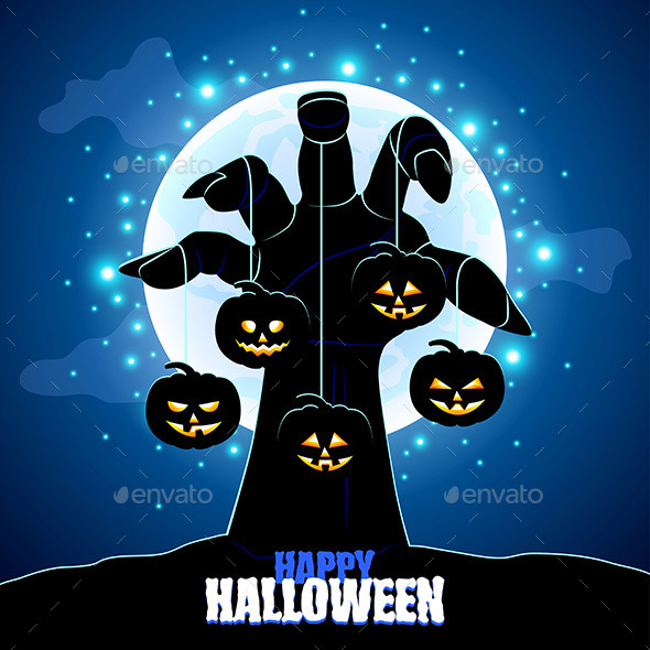Zombie's Hand Holding Pumpkins - Halloween Seasons/Holidays