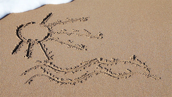 Sign of Sun With Waves Drawn in The Sand Sign of Sun With Waves Drawn in The Sand