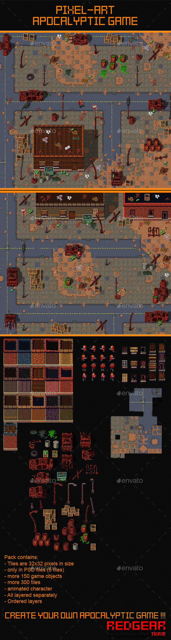 2D Pixel Art Apocalyptic Game Assets - Game Kits Game Assets