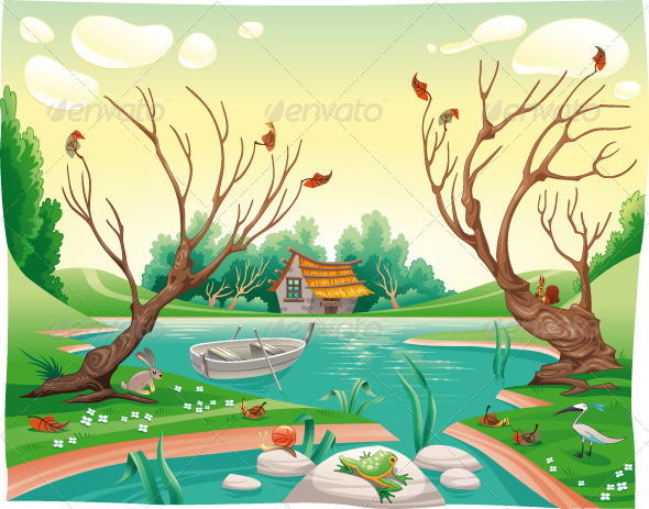 Pond and animals. - Landscapes Nature