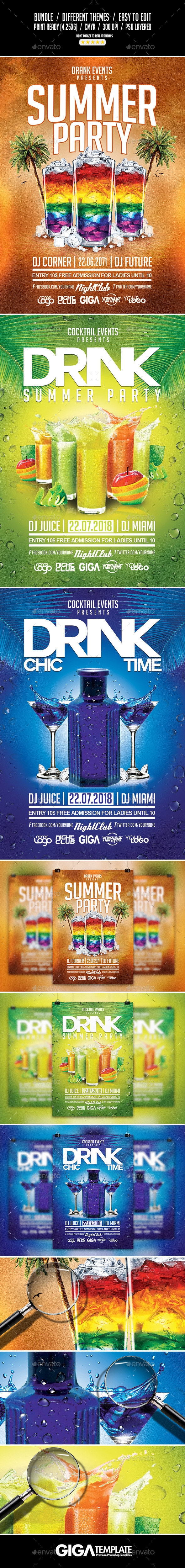 Drink Summer Bundle | 3 Flyer Templates - Events Flyers