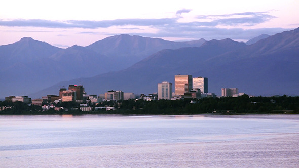 Cook Inlet Anchorage Alaska Downtown City Skyline