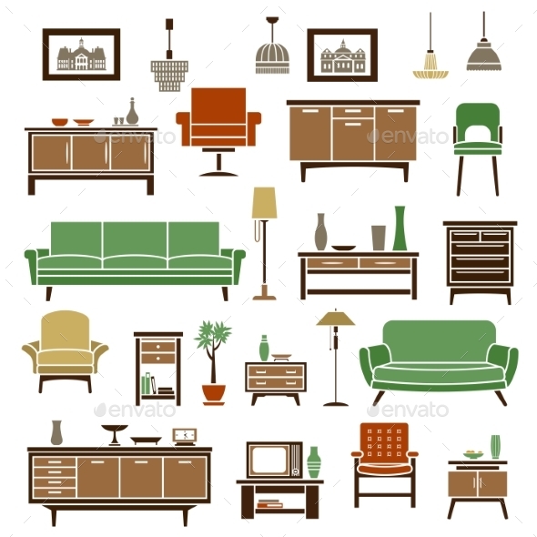 Home Furniture Elements In Flat Style - Objects Vectors