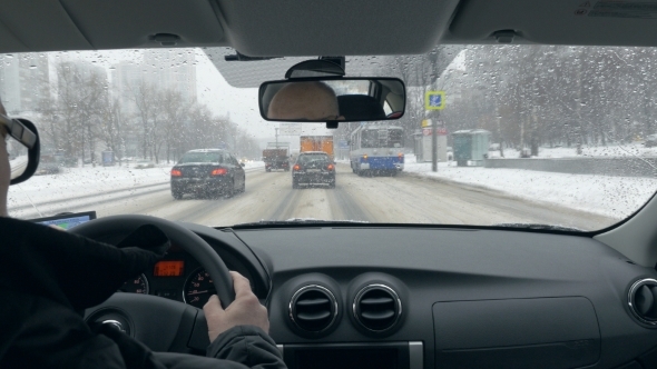 Timelapse Of Senior Traveler Driving In Winter