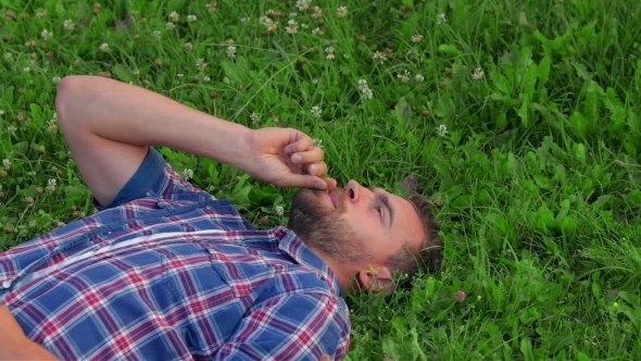 Adult Man Resting On The Field Adult Man Resting On The Field