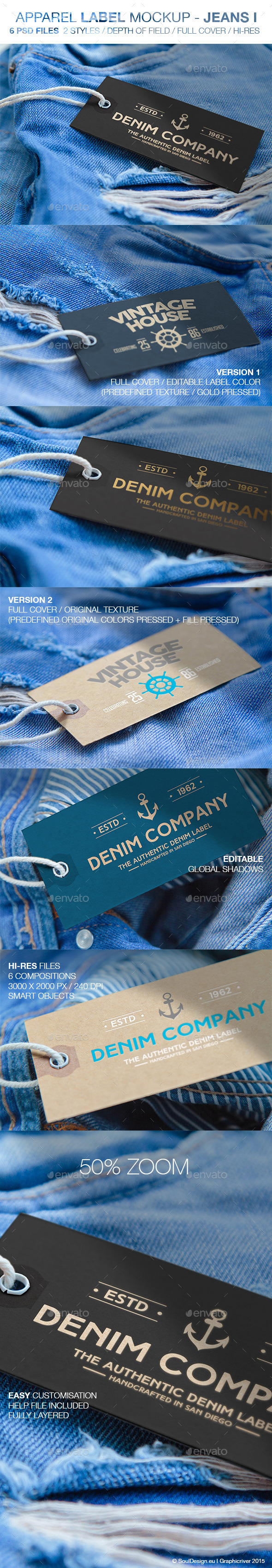 6 Apparel Label Mockups Jeans I - Logo Product Mock-Ups