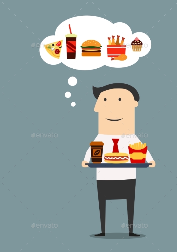 Businessman With Tray Of Fast Food Businessman With Tray Of Fast Food