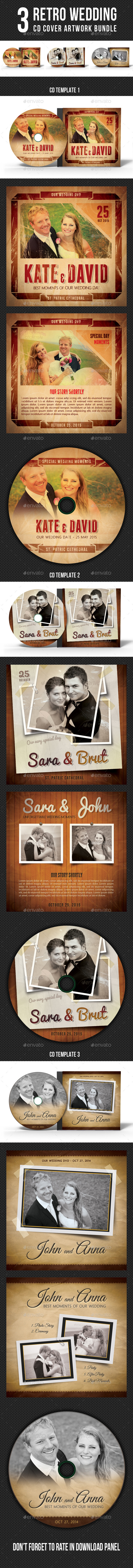 3 Retro Wedding Event CD Cover Bundle - CD & DVD Artwork Print Templates