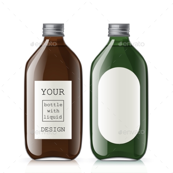 Set Of Different Empty Glass Bottles - Objects Vectors