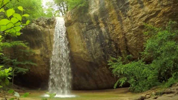 Beautiful Waterfall Falling Off Rock In Crimea