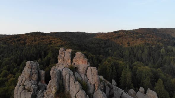 Aerial Drone Footage Flying Near Rocks of Famous Tustan Fortress