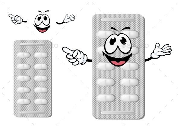 Cartoon Smiling Silver Blister Of Pills Cartoon Smiling Silver Blister Of Pills