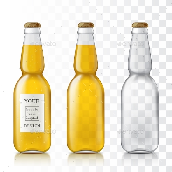 Realistic Transparent Glass Bottles. - Objects Vectors