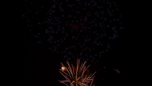 Multicolored Fireworks Sparkling At Holiday Night