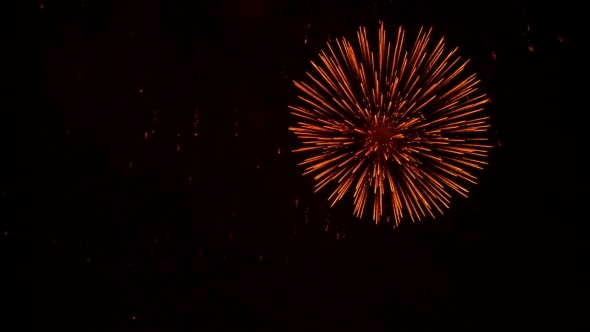 Huge Circles And Golden Rain At Fireworks Show At