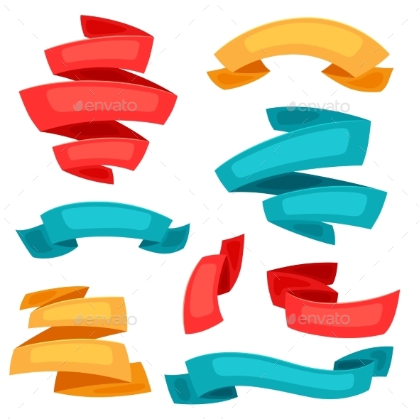 Set Of Decorative Ribbons And Banners In Cartoon - Borders Decorative