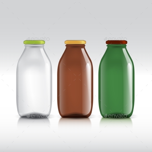 Realistic Bottles Of Glass Package For Milk Realistic Bottles Of Glass Package For Milk