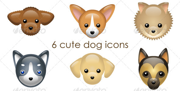 6 cute dog icons - Animals Characters