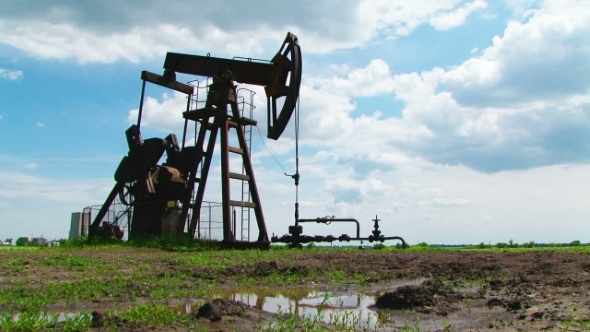 Oil Rig Mining Machine Working While Producing