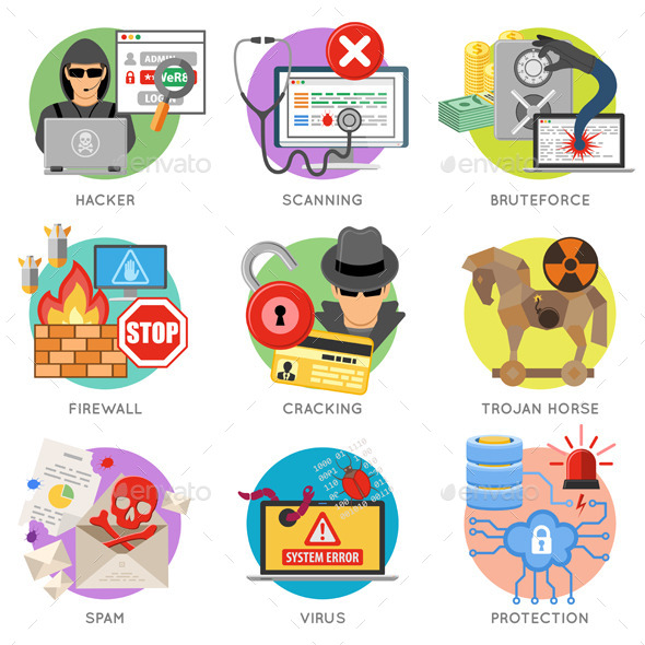 Internet Security Flat Icon Set - Web Technology