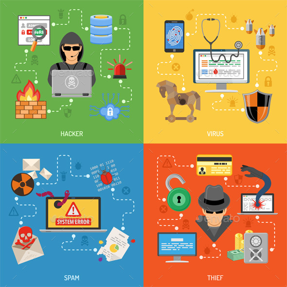 Internet Security Flat Icon Set - Computers Technology