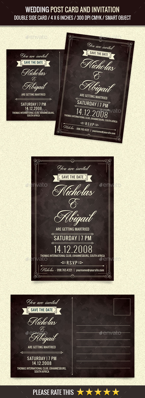 Wedding Invitation Post Card Template - Cards & Invites Print Templates