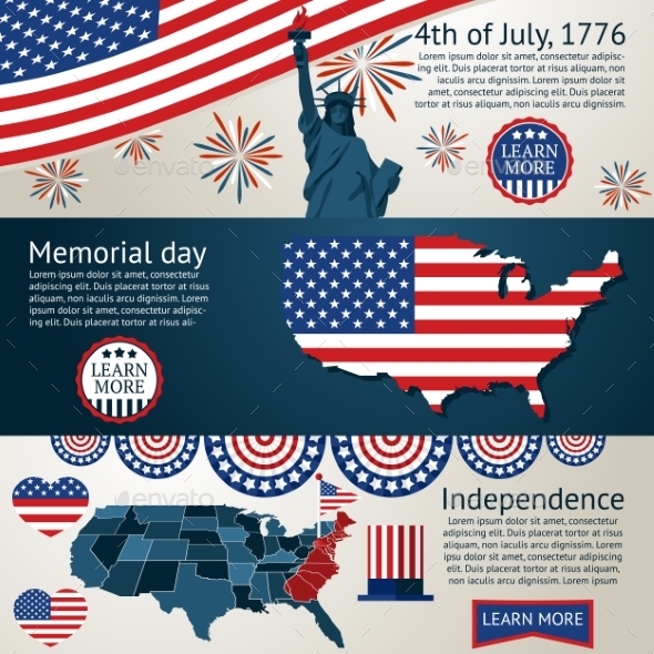 Set 4Th Of July Banners Vector Set 4Th Of July Banners Vector