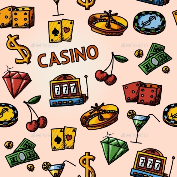 Seamless Casino Handdrawn Pattern With - Dice - Patterns Decorative