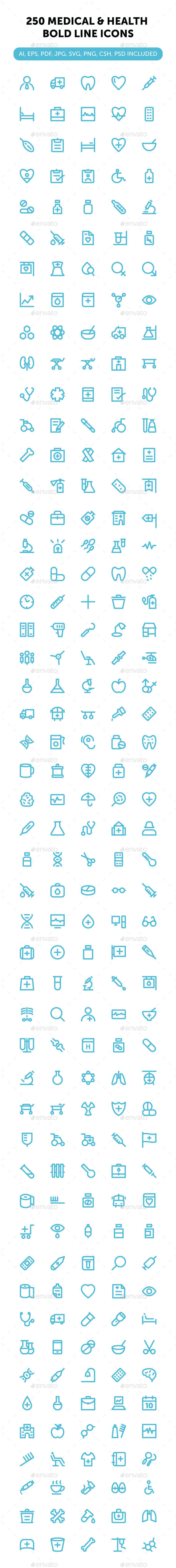 250 Medical and Health Bold Line Icons - Icons
