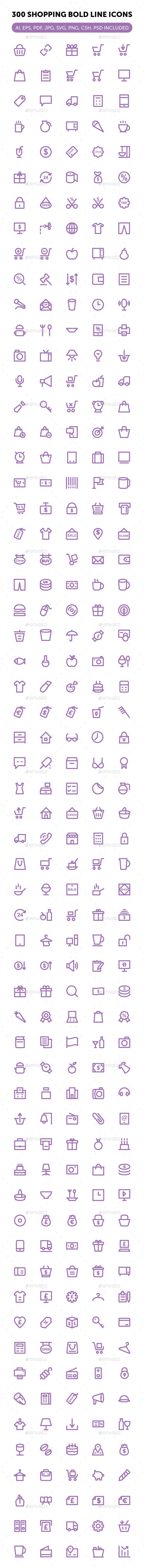 300 Shopping Bold Line Icons - Icons