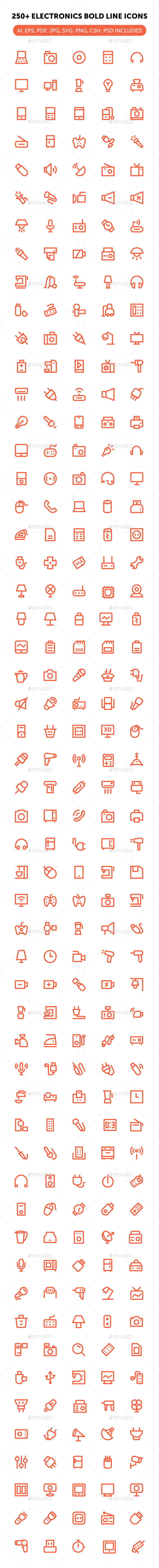 250+ Electronics Bold Line Icons - Objects Icons