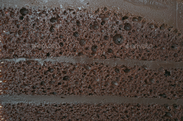 Close up layer of dark chocolate cake texture