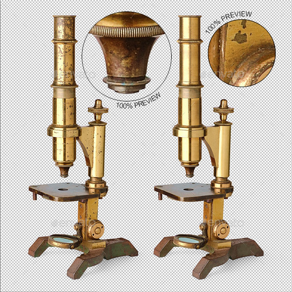 Vintage Brass Microscope - Industrial & Science Isolated Objects