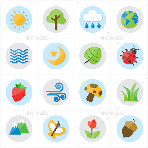 Flat Icons Nature and Tree Icons Vector Illustrati Flat Icons Nature and Tree Icons Vector Illustrati