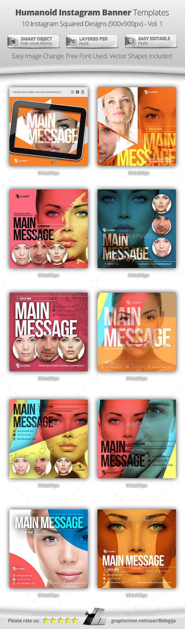 10 Humanoid Instagram Banner Templates - Banners & Ads Web Elements