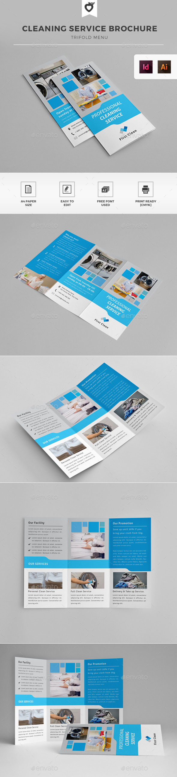 Cleaning Service / Laundry Trifold Brochure - Informational Brochures