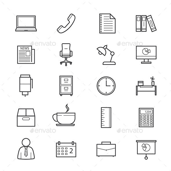 Office and Business Icons Line Office and Business Icons Line