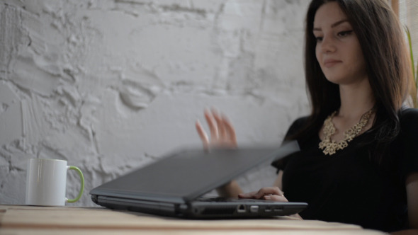 Girl Opens Laptop and Starts Using Girl Opens Laptop and Starts Using