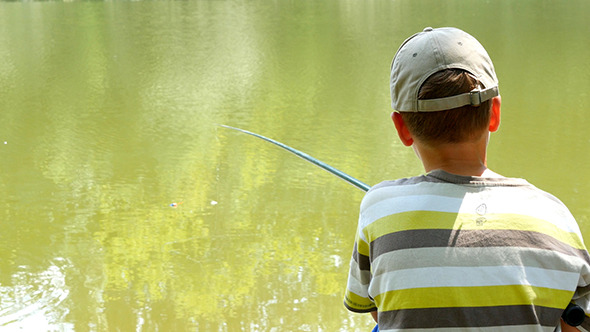 Boy Fishing Nearby River Boy Fishing Nearby River