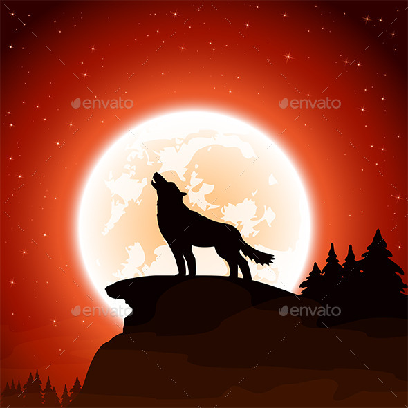 Wolf and Moon on Sky Background Wolf and Moon on Sky Background