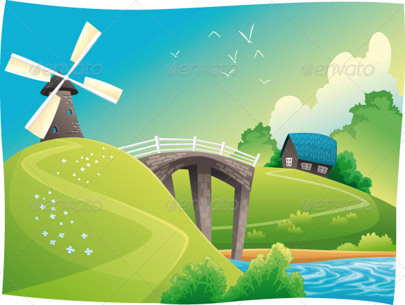 Countryside with windmill - Landscapes Nature