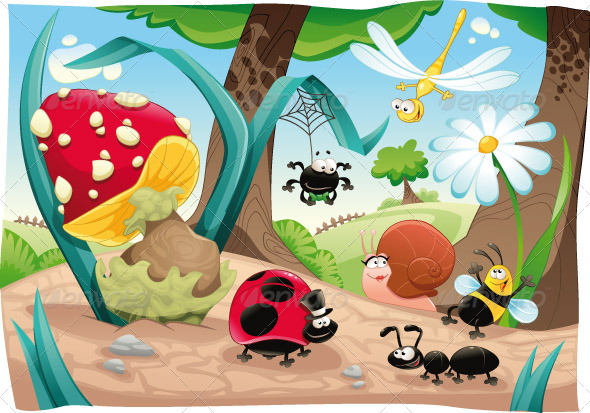 Insects family on the ground. - Animals Characters