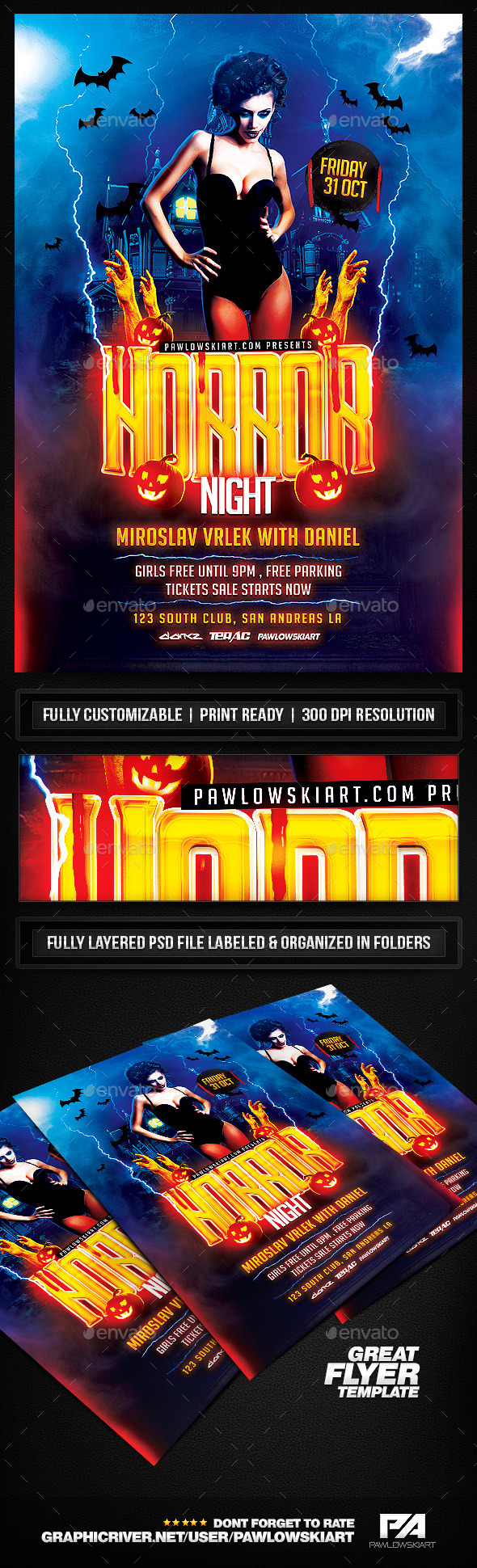 Horror Night Party - Halloween Flyer Template - Clubs & Parties Events