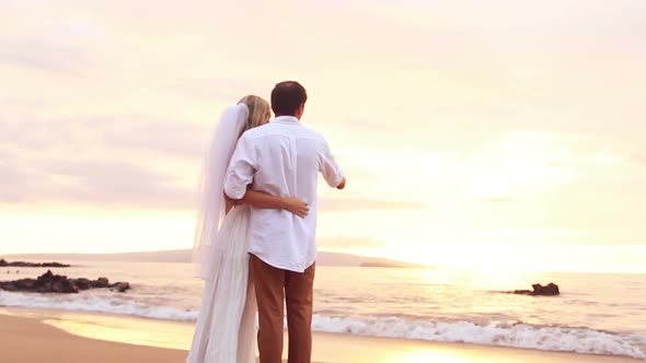 Happy Romantic Bride And Groom, Sunset Wedding On Tropical Beach, Hd Video 1