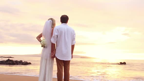 Happy Romantic Bride And Groom, Sunset Wedding On Tropical Beach, Hd Video 12