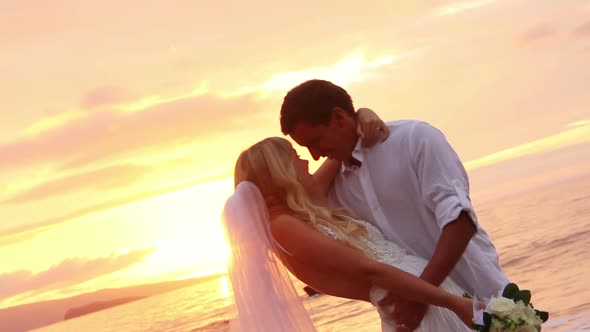 Happy Romantic Bride And Groom, Sunset Wedding On Tropical Beach, Hd Video 15
