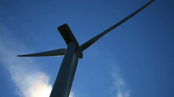 Wind Turbine Back Lit And Close-Up