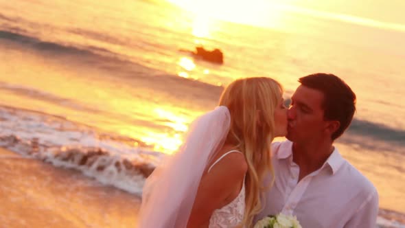 Happy Romantic Bride And Groom, Sunset Wedding On Tropical Beach, Hd Video 18
