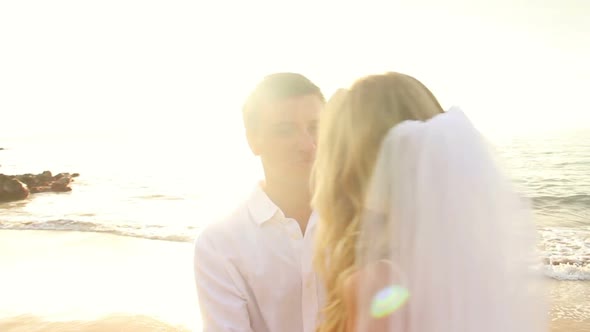 Happy Romantic Bride And Groom, Sunset Wedding On Tropical Beach, Hd Video 2